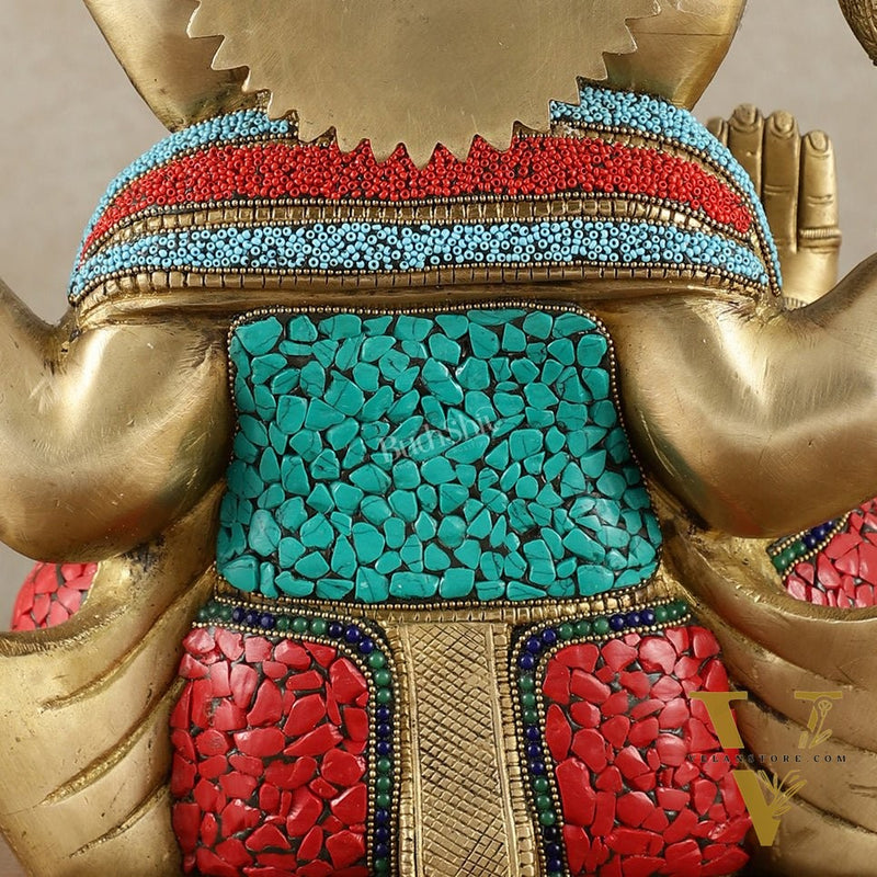 Brass Superfine Ganesha Statue with Meenakari & Stonework – 13.5 Inch