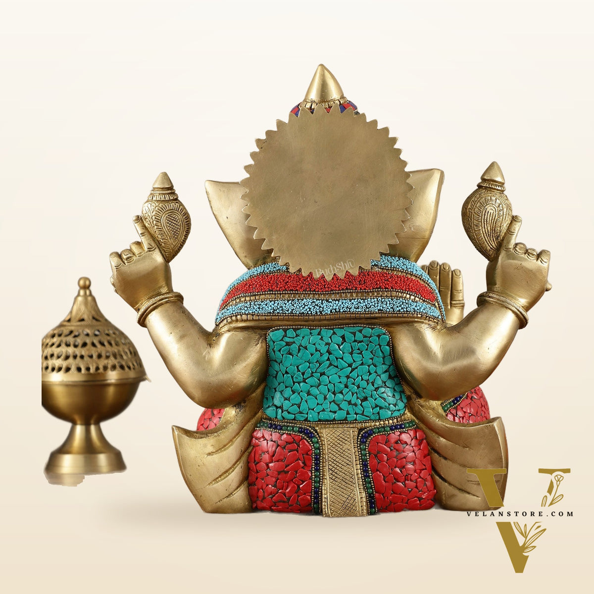 Brass Superfine Ganesha Statue with Meenakari & Stonework – 13.5 Inch