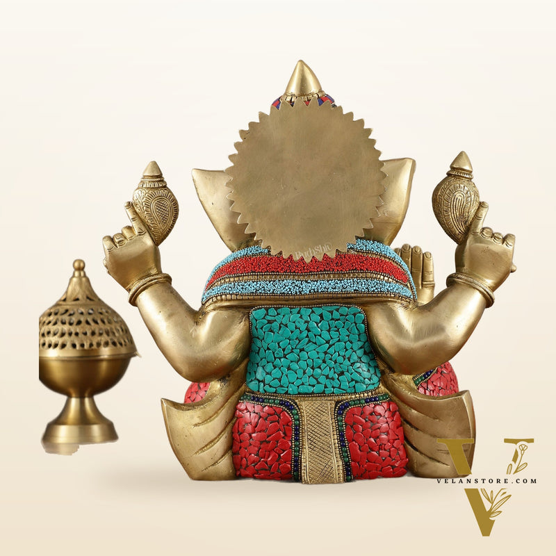 Brass Superfine Ganesha Statue with Meenakari & Stonework – 13.5 Inch