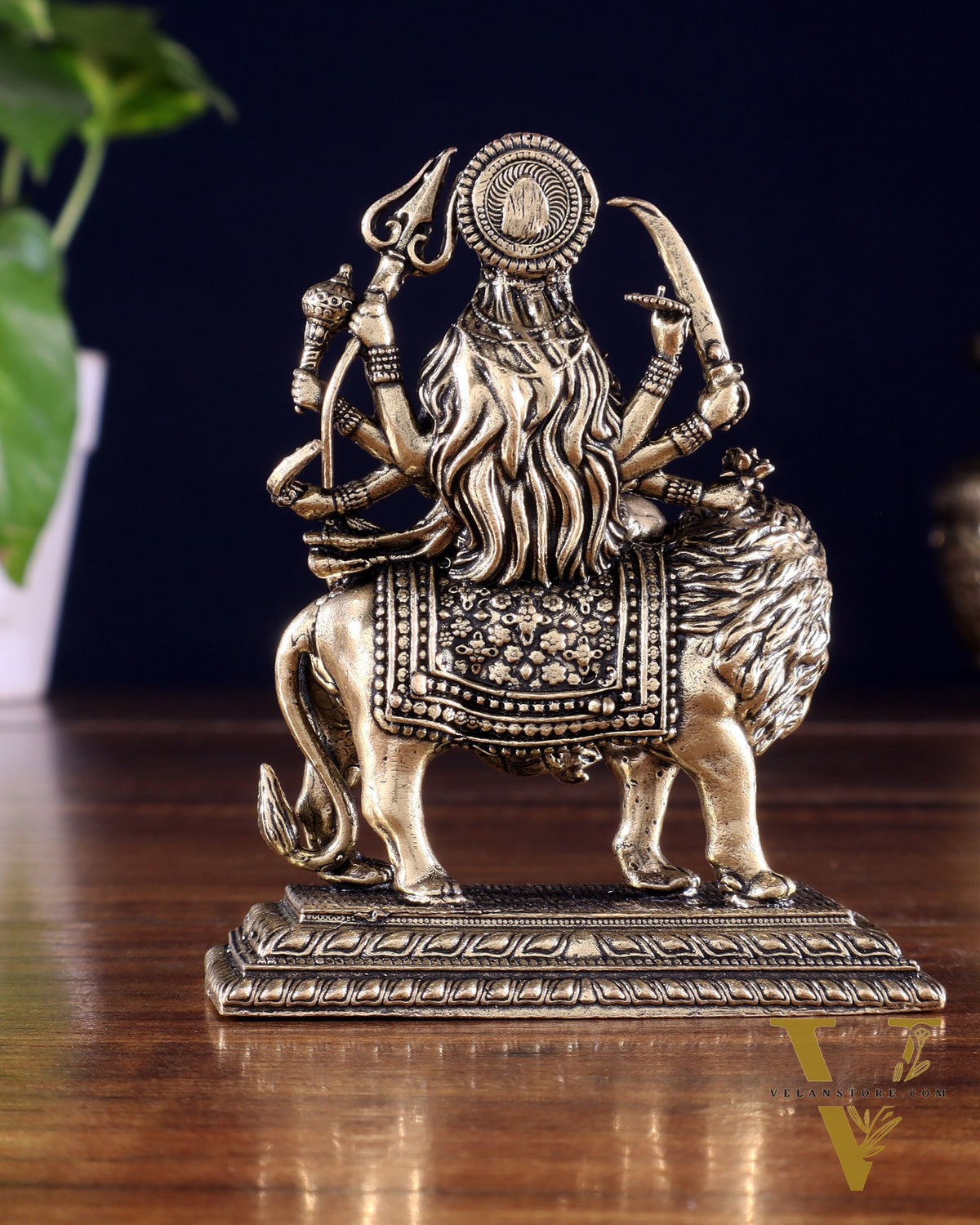 Brass Superfine Goddess Durga Ambe Mata on Lion Idol with Base 3.5 inch