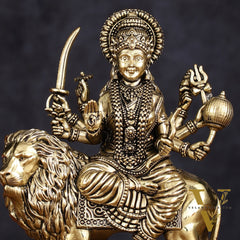 Brass Superfine Goddess Durga Ambe Mata Sitting on Lion - 6" Tall