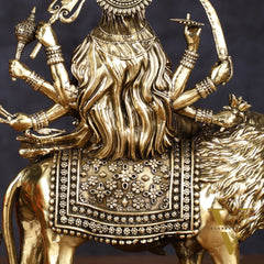 Brass Superfine Goddess Durga Ambe Mata Sitting on Lion - 8" Tall