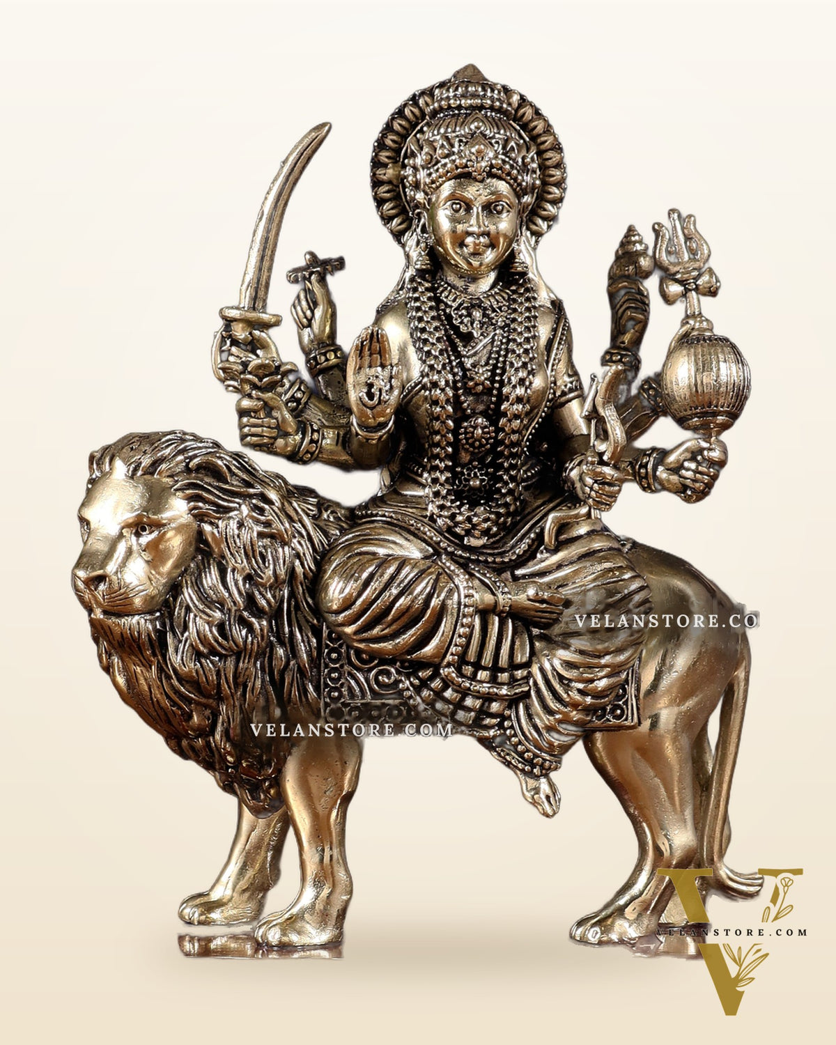 Brass Superfine Goddess Durga Idol on Wooden Base (6 Inch)
