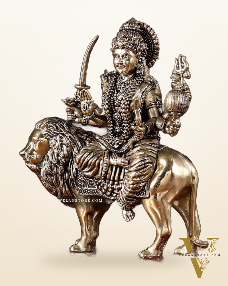 Brass Superfine Goddess Durga Idol on Wooden Base (6 Inch)