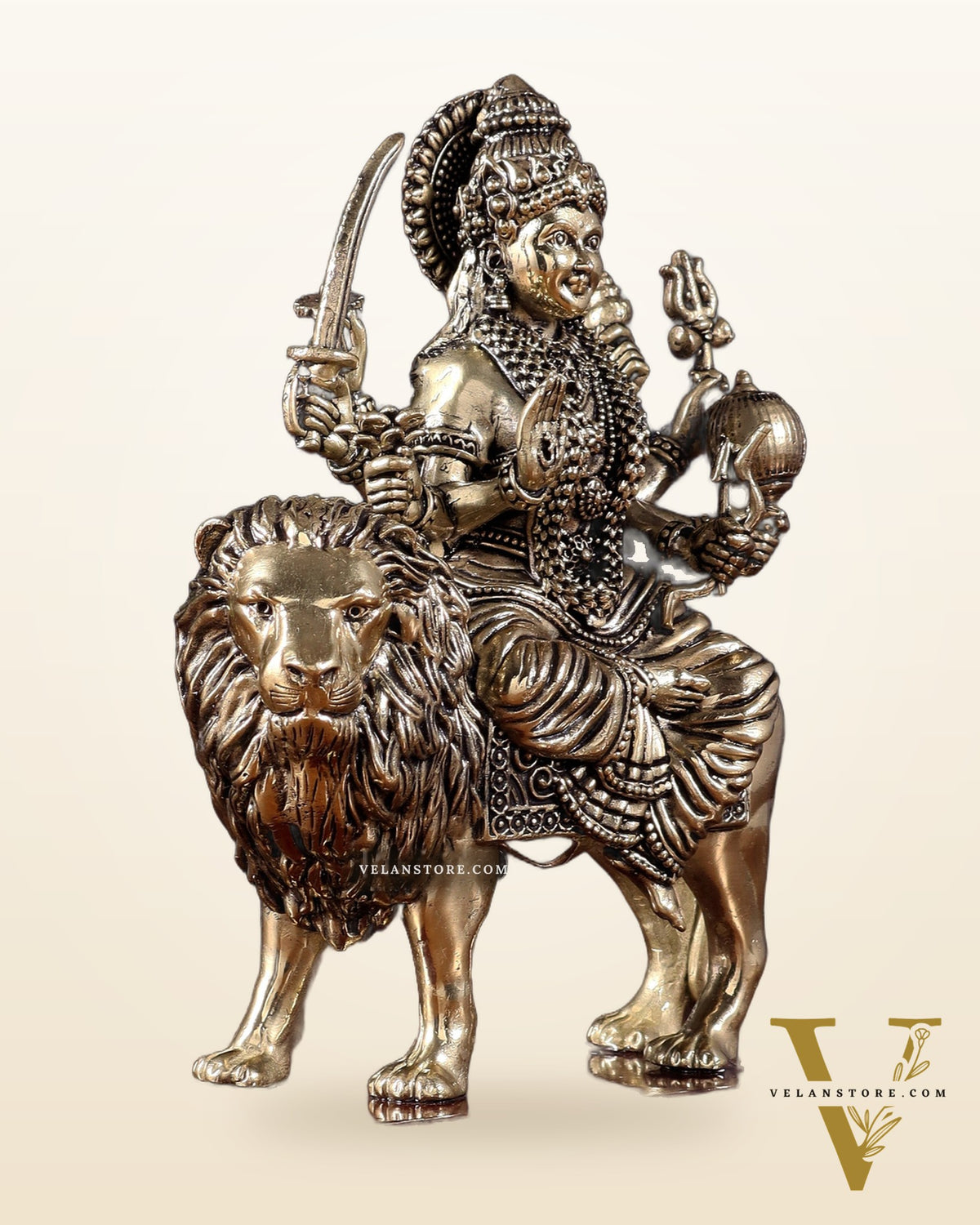 Brass Superfine Goddess Durga Idol on Wooden Base (6 Inch)