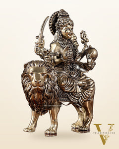 Brass Superfine Goddess Durga Idol on Wooden Base (6 Inch)