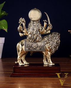 Brass Superfine Goddess Durga Idol on Wooden Base (6 Inch)