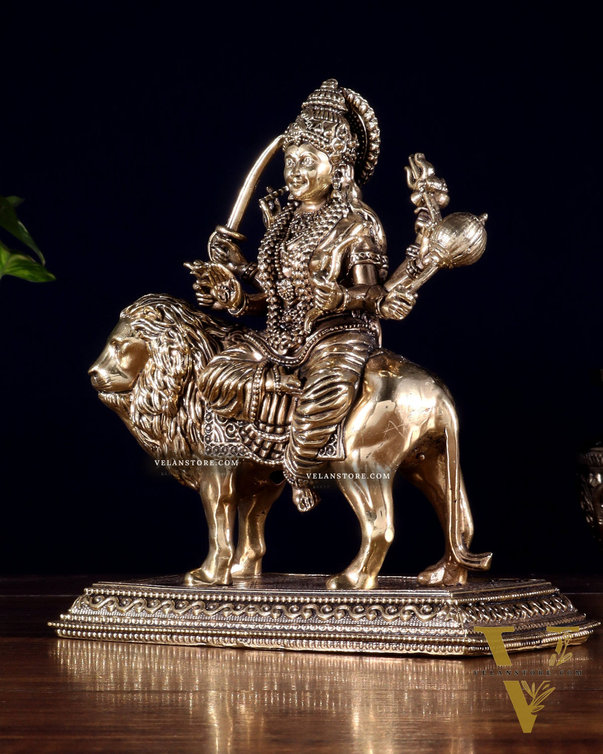 Brass Superfine Goddess Durga Idol – Sherawali Mata Murti with Base 7"