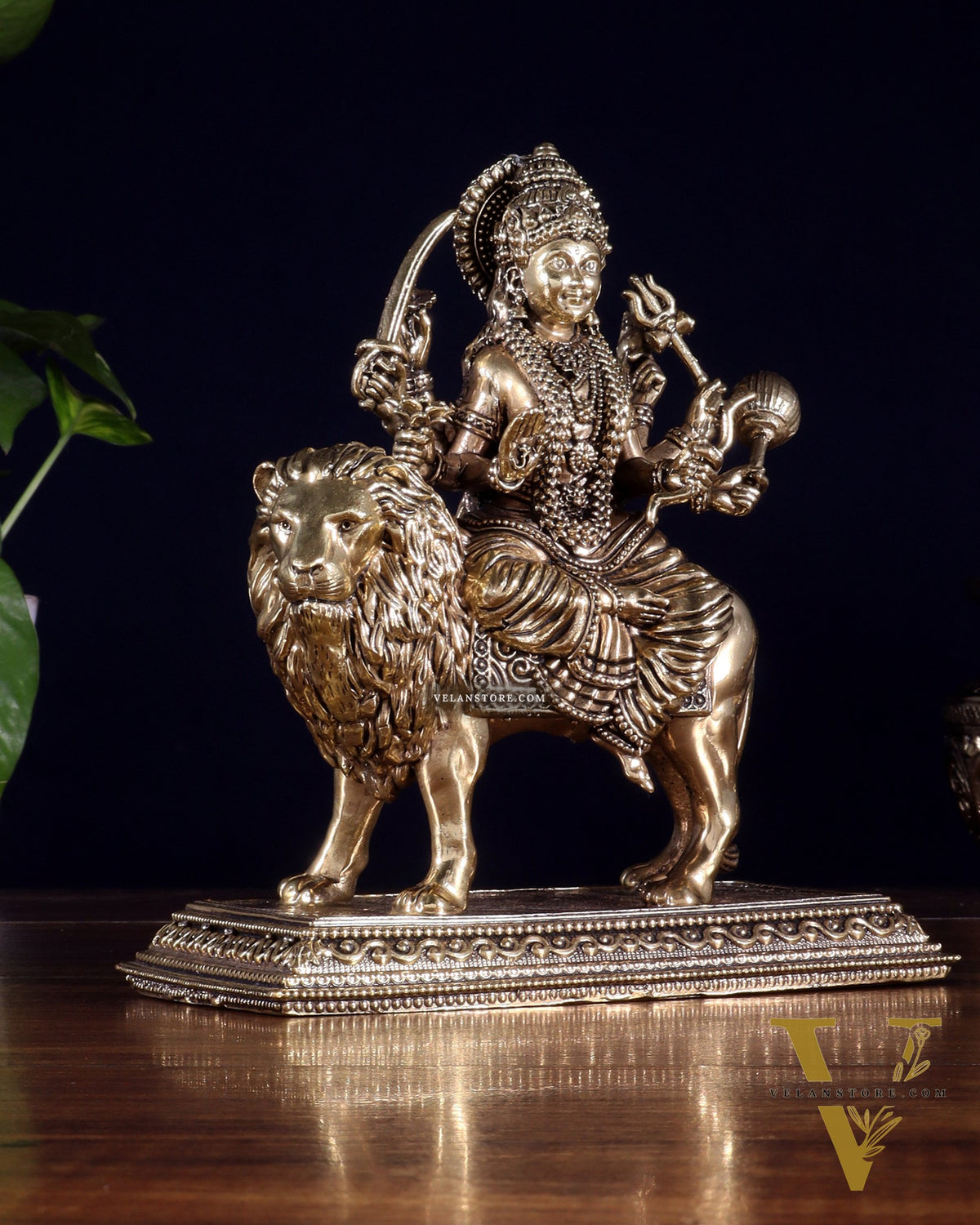 Brass Superfine Goddess Durga Idol – Sherawali Mata Murti with Base 7"