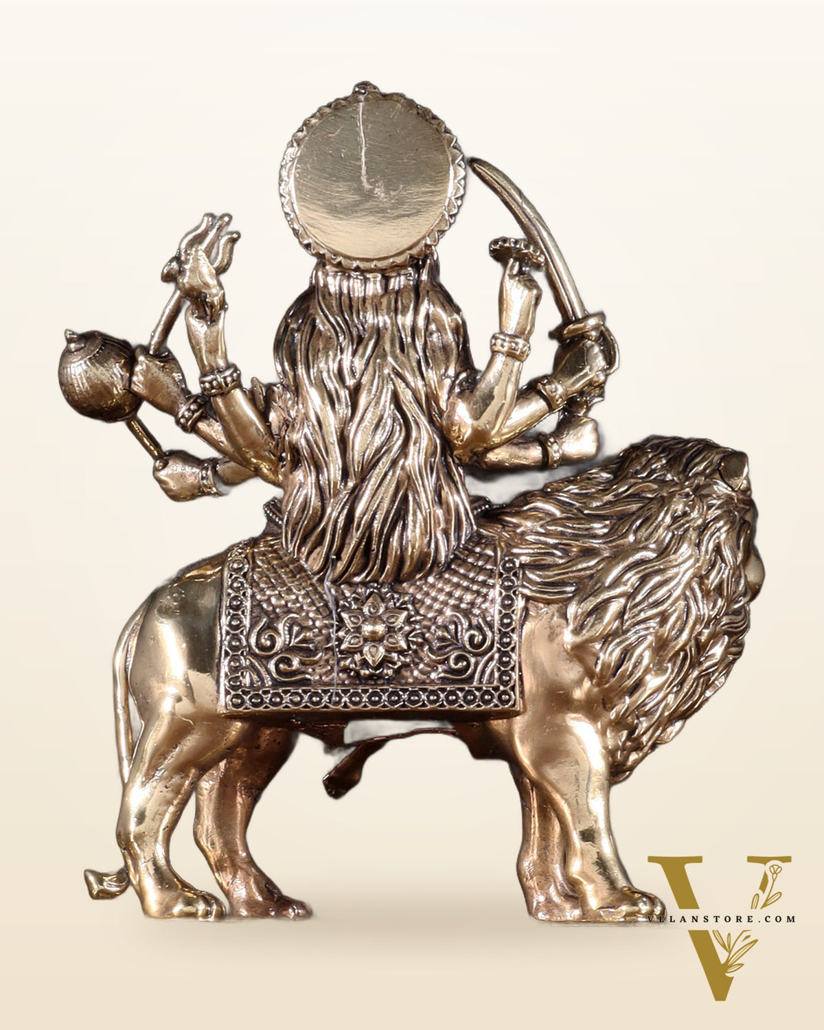 Brass Superfine Goddess Durga Idol – Sherawali Mata Murti with Base 7"