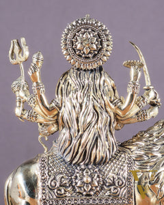 Brass Superfine Goddess Durga on Lion Idol with Base - 6.5 Inch