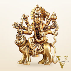 Brass superfine goddess Durga on lion sherawali mata small idol 5"