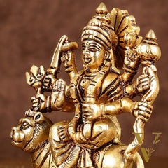 Brass superfine goddess Durga on lion sherawali mata small idol 5"