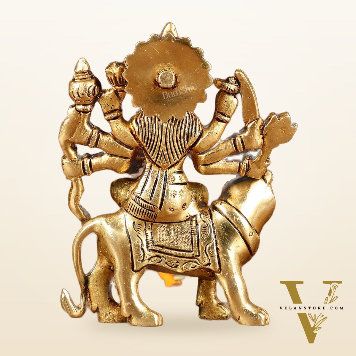 Brass superfine goddess Durga on lion sherawali mata small idol 5"