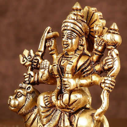 Brass superfine goddess Durga on lion sherawali mata small idol 5"