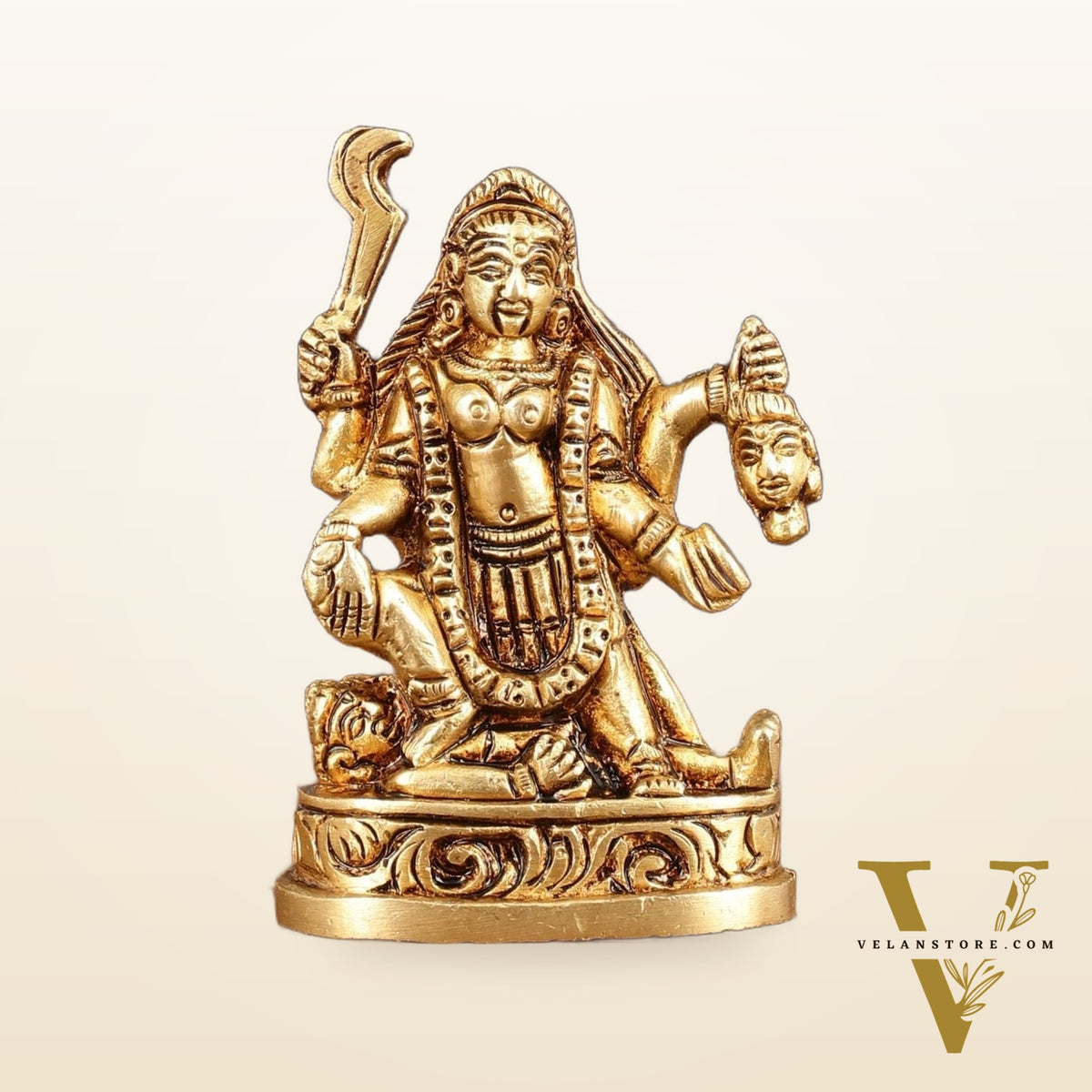Brass Superfine Goddess Kali with Four Arms Small Idol - 3" Height