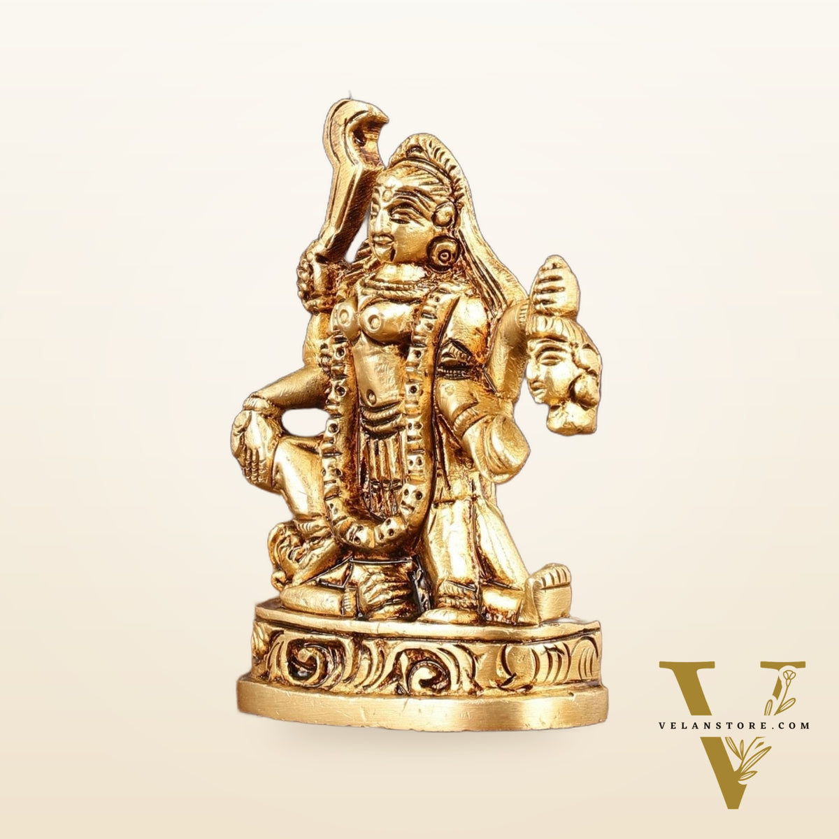 Brass Superfine Goddess Kali with Four Arms Small Idol - 3" Height