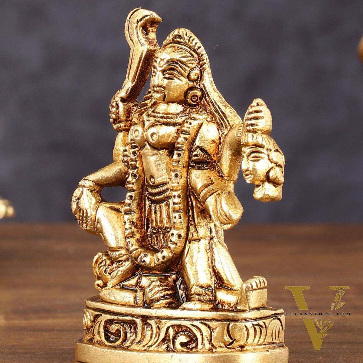 Brass Superfine Goddess Kali with Four Arms Small Idol - 3" Height
