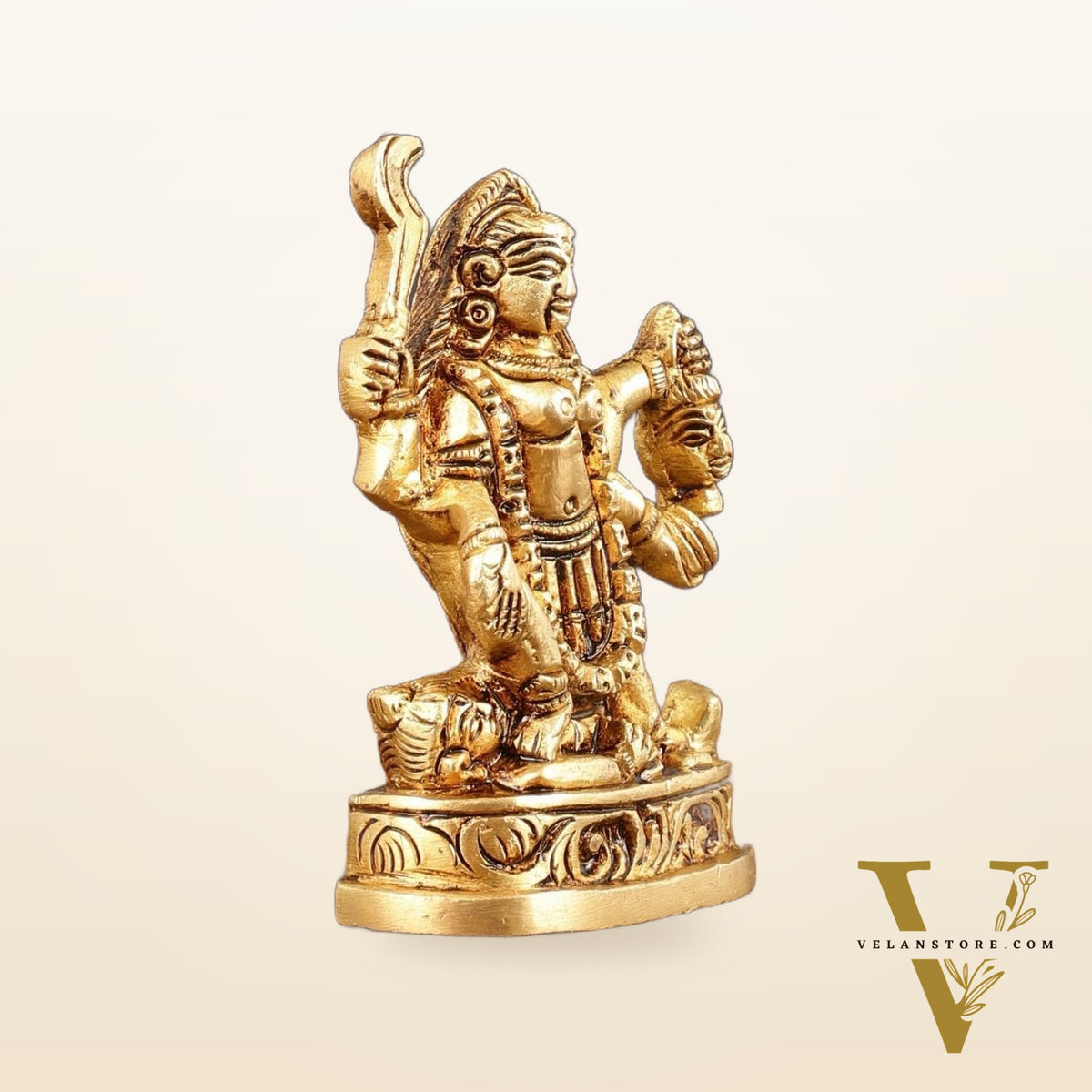 Brass Superfine Goddess Kali with Four Arms Small Idol - 3" Height