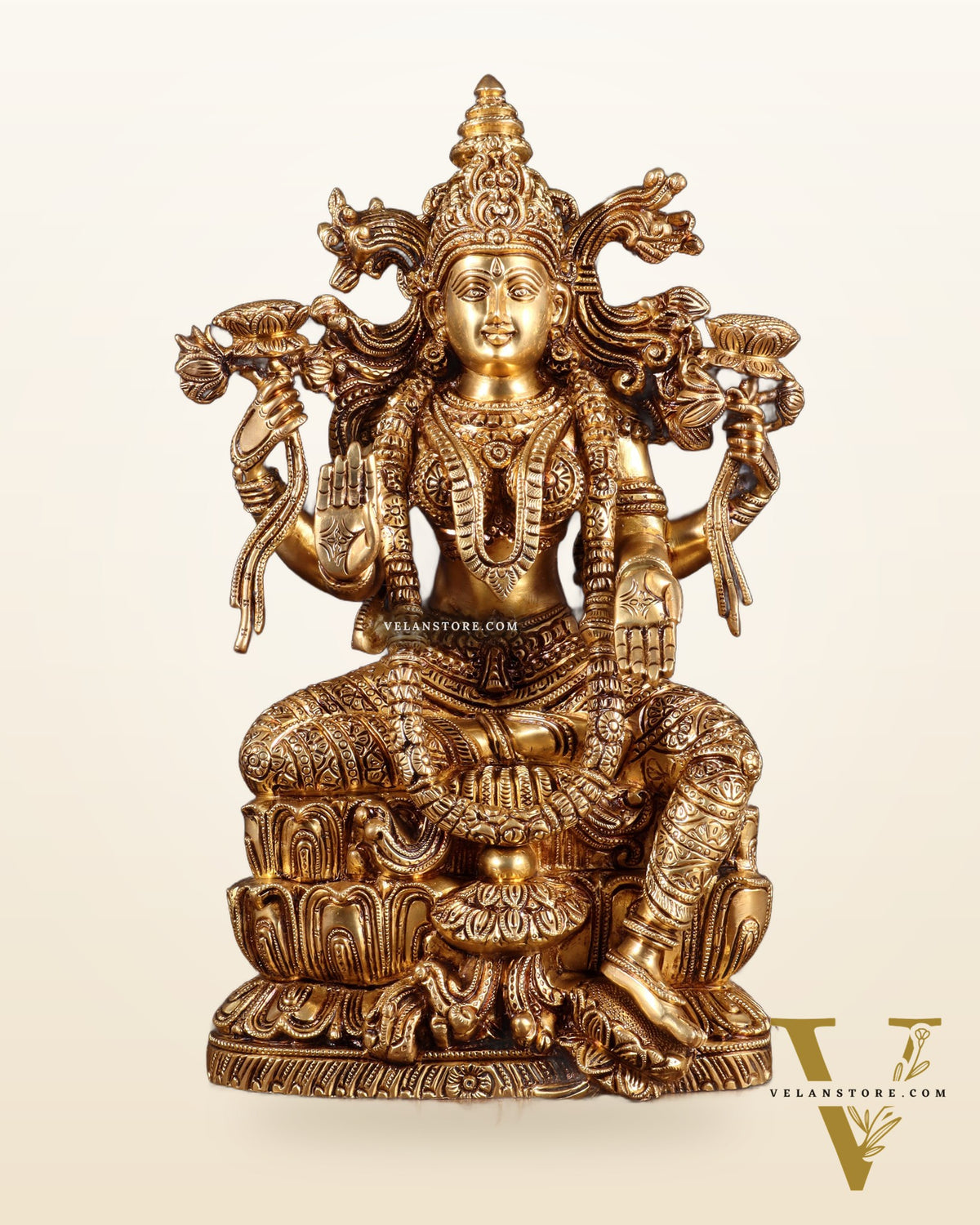 Brass Superfine Goddess Lakshmi Idol | 15 Inch enhanced carvings