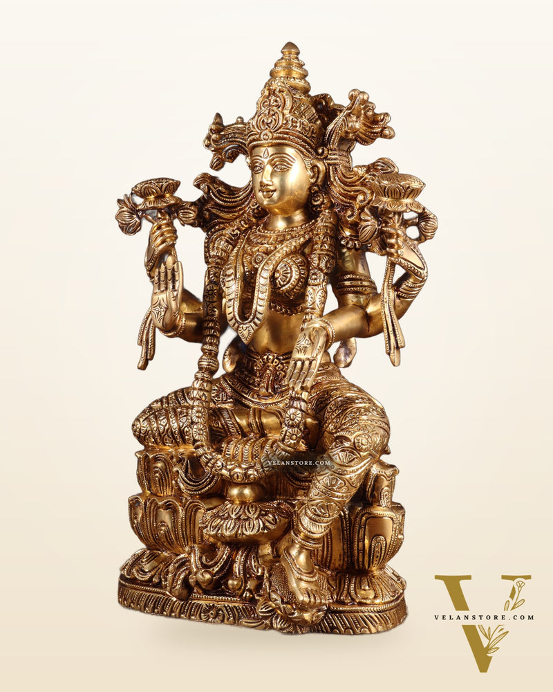 Brass Superfine Goddess Lakshmi Idol | 15 Inch enhanced carvings