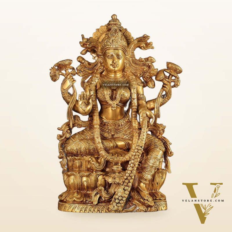 Brass Superfine Goddess Lakshmi Idol | 15 Inch Golden tone