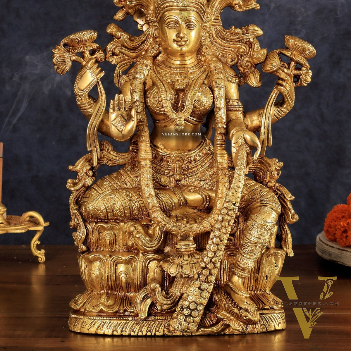 Brass Superfine Goddess Lakshmi Idol | 15 Inch Golden tone