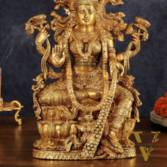 Brass Superfine Goddess Lakshmi Idol | 15 Inch Golden tone
