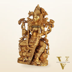 Brass Superfine Goddess Lakshmi Idol | 15 Inch Golden tone