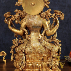 Brass Superfine Goddess Lakshmi Idol | 15 Inch Golden tone