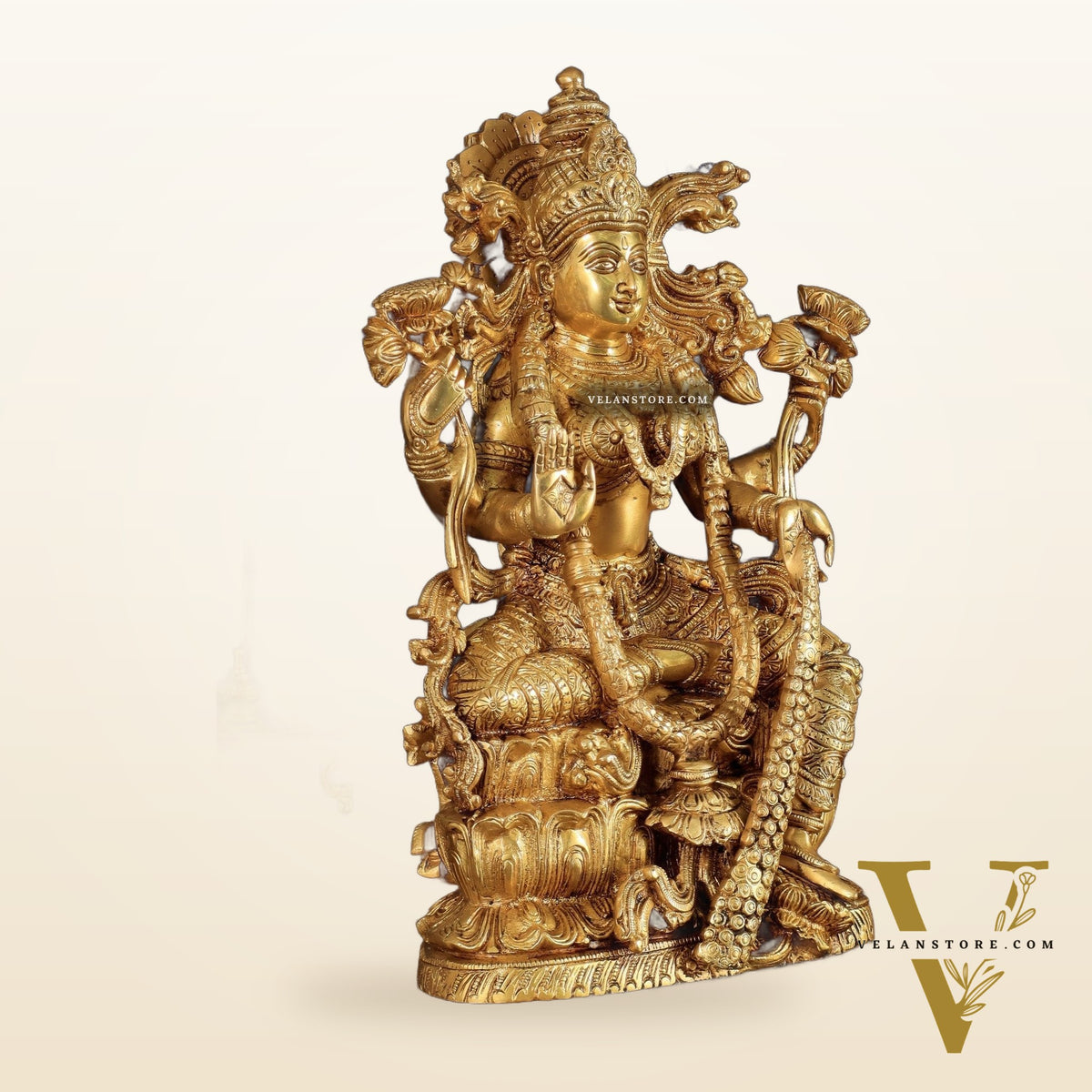 Brass Superfine Goddess Lakshmi Idol | 15 Inch Golden tone