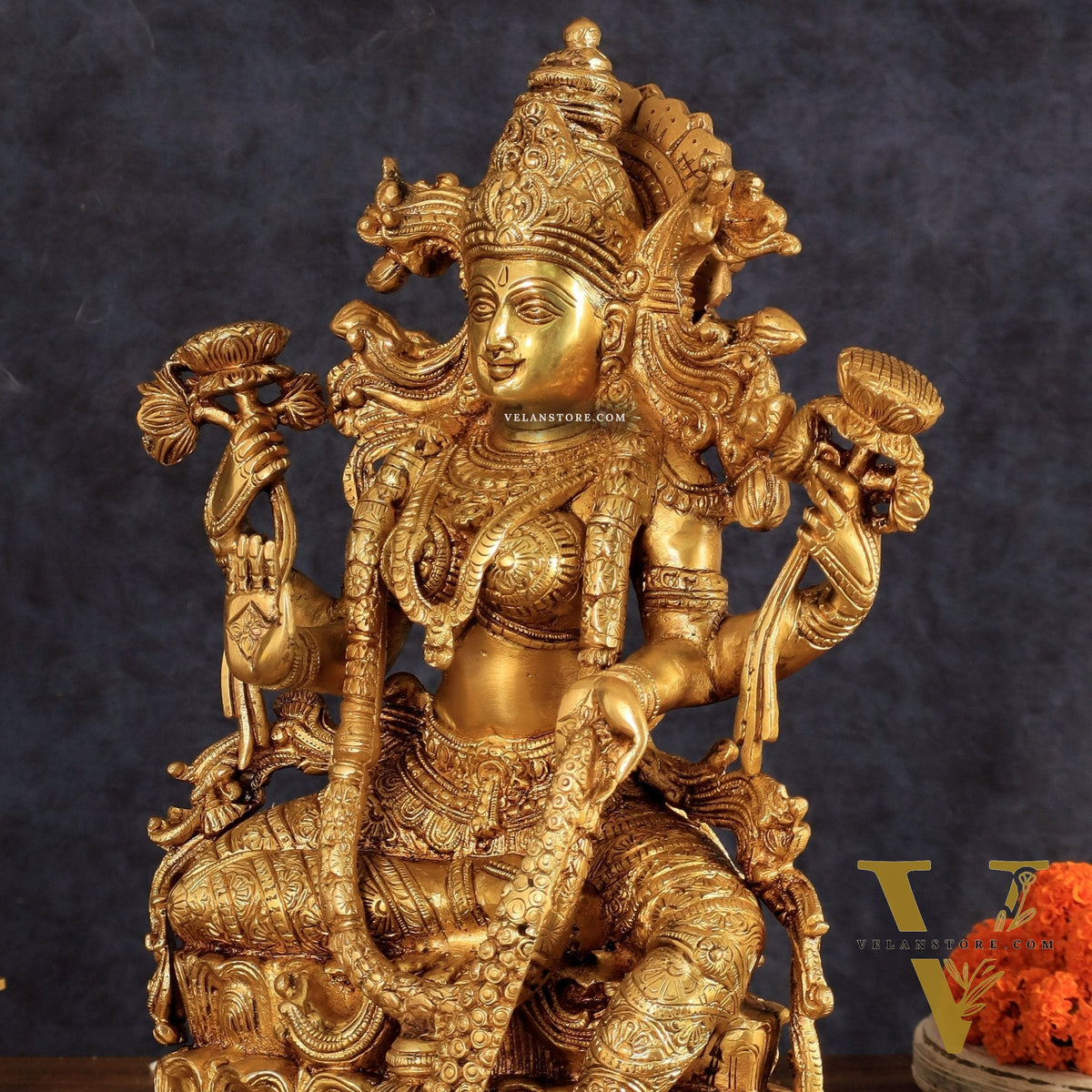 Brass Superfine Goddess Lakshmi Idol | 15 Inch Golden tone