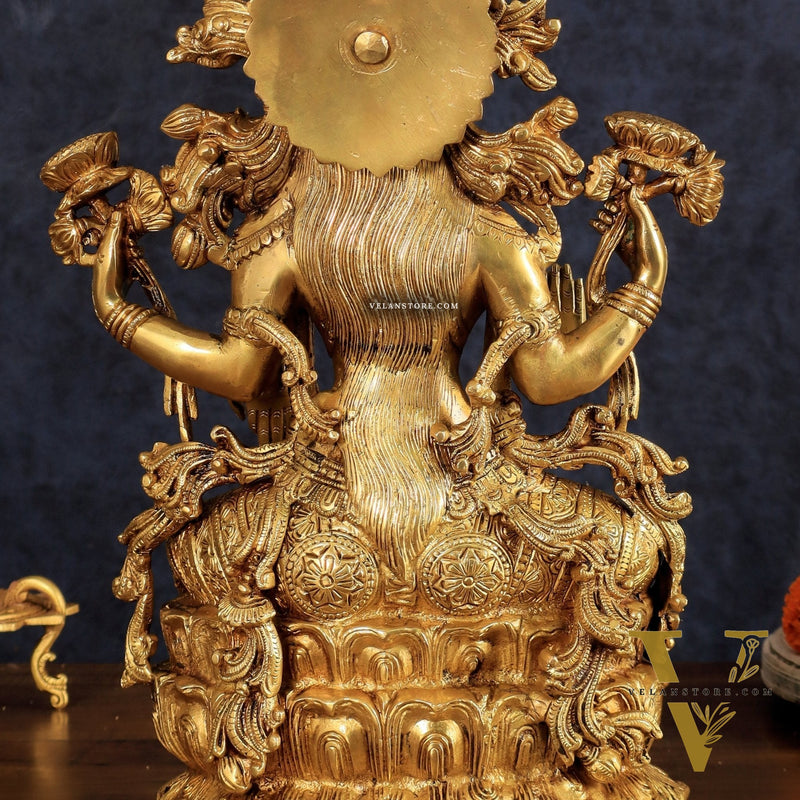 Brass Superfine Goddess Lakshmi Idol | 15 Inch Golden tone