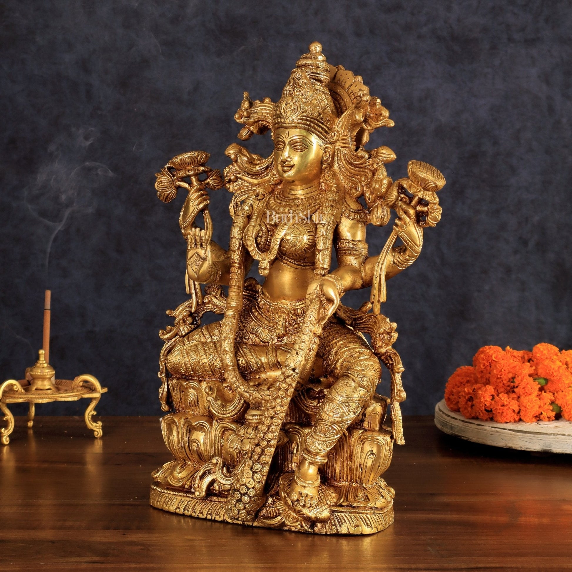 Brass Superfine Goddess Lakshmi Idol | 15 Inch Golden tone