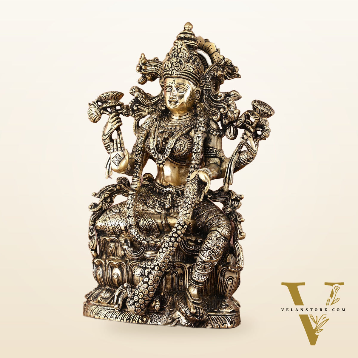 Brass Superfine Goddess Lakshmi Idol | 15 Inch Height | Antique shine