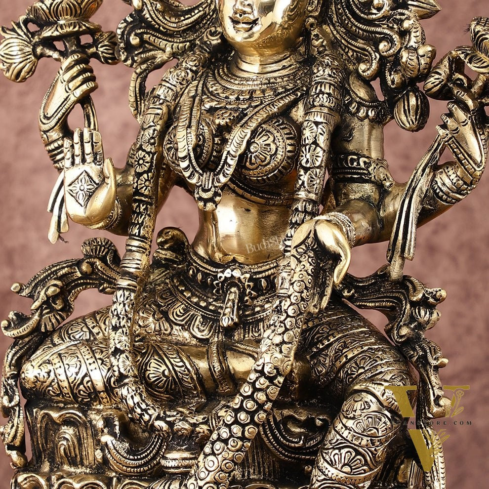 Brass Superfine Goddess Lakshmi Idol | 15 Inch Height | Antique shine