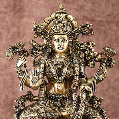 Brass Superfine Goddess Lakshmi Idol | 15 Inch Height | Antique shine