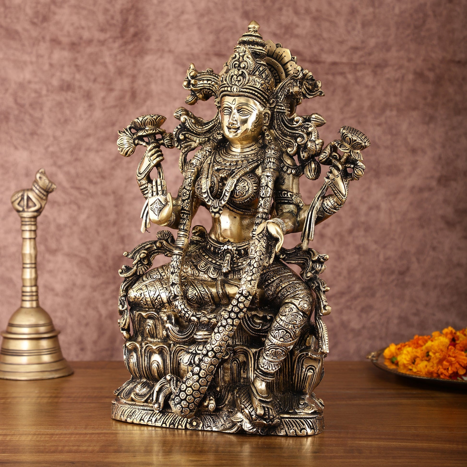 Brass Superfine Goddess Lakshmi Idol | 15 Inch Height | Antique shine