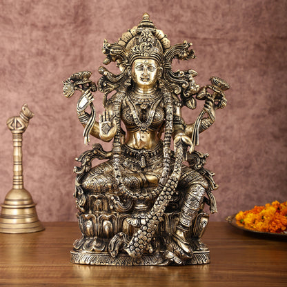 Brass Superfine Goddess Lakshmi Idol | 15 Inch Height | Antique shine
