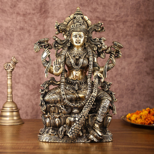 Brass Superfine Goddess Lakshmi Idol | 15 Inch Height | Antique shine