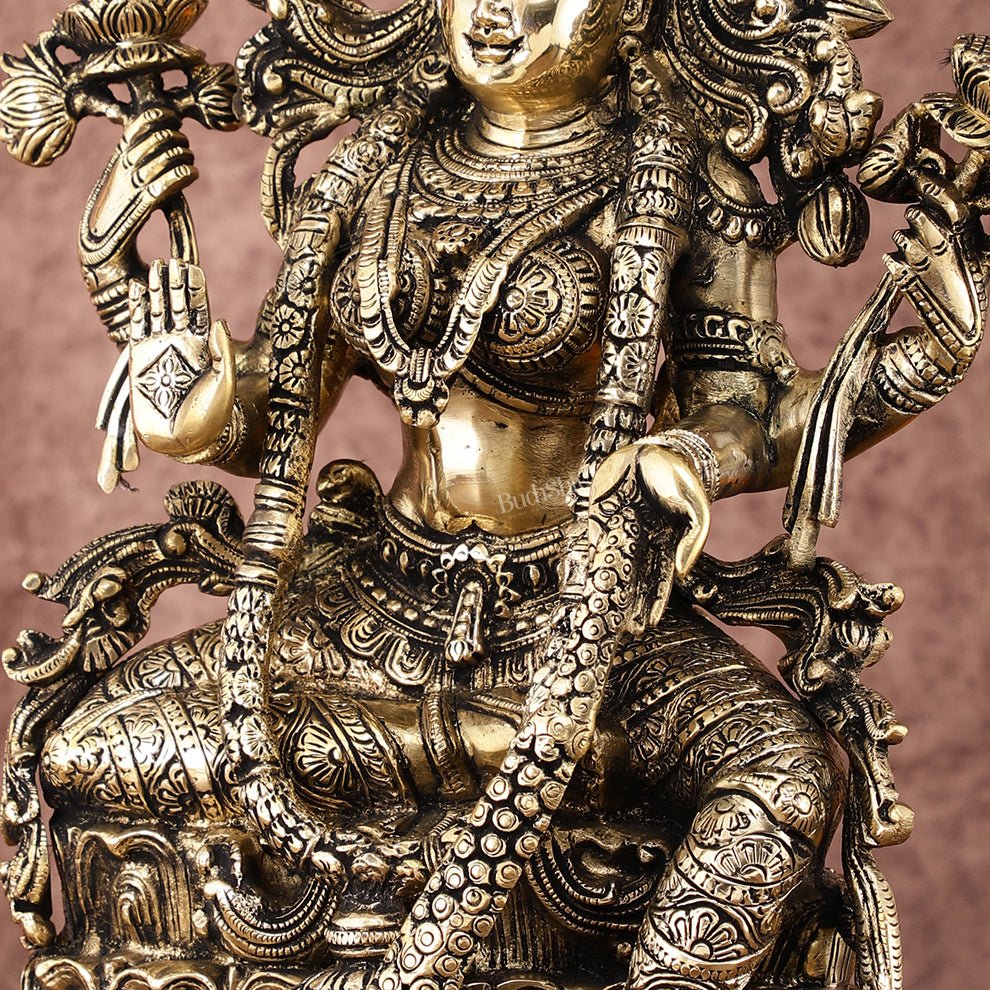 Brass Superfine Goddess Lakshmi Idol | 15 Inch Height | Antique shine