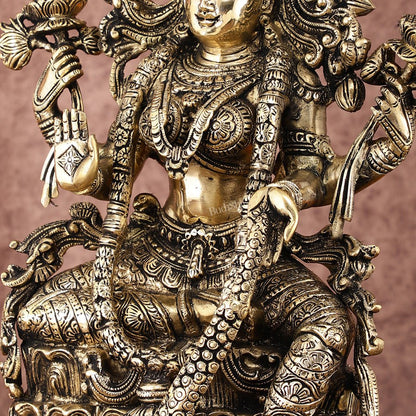 Brass Superfine Goddess Lakshmi Idol | 15 Inch Height | Antique shine