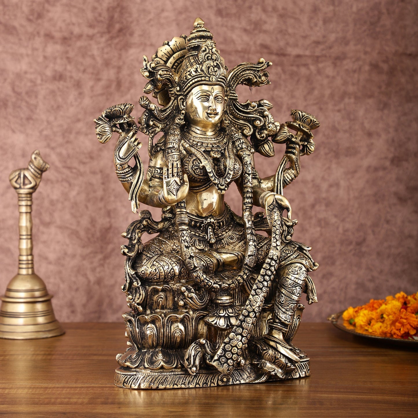 Brass Superfine Goddess Lakshmi Idol | 15 Inch Height | Antique shine