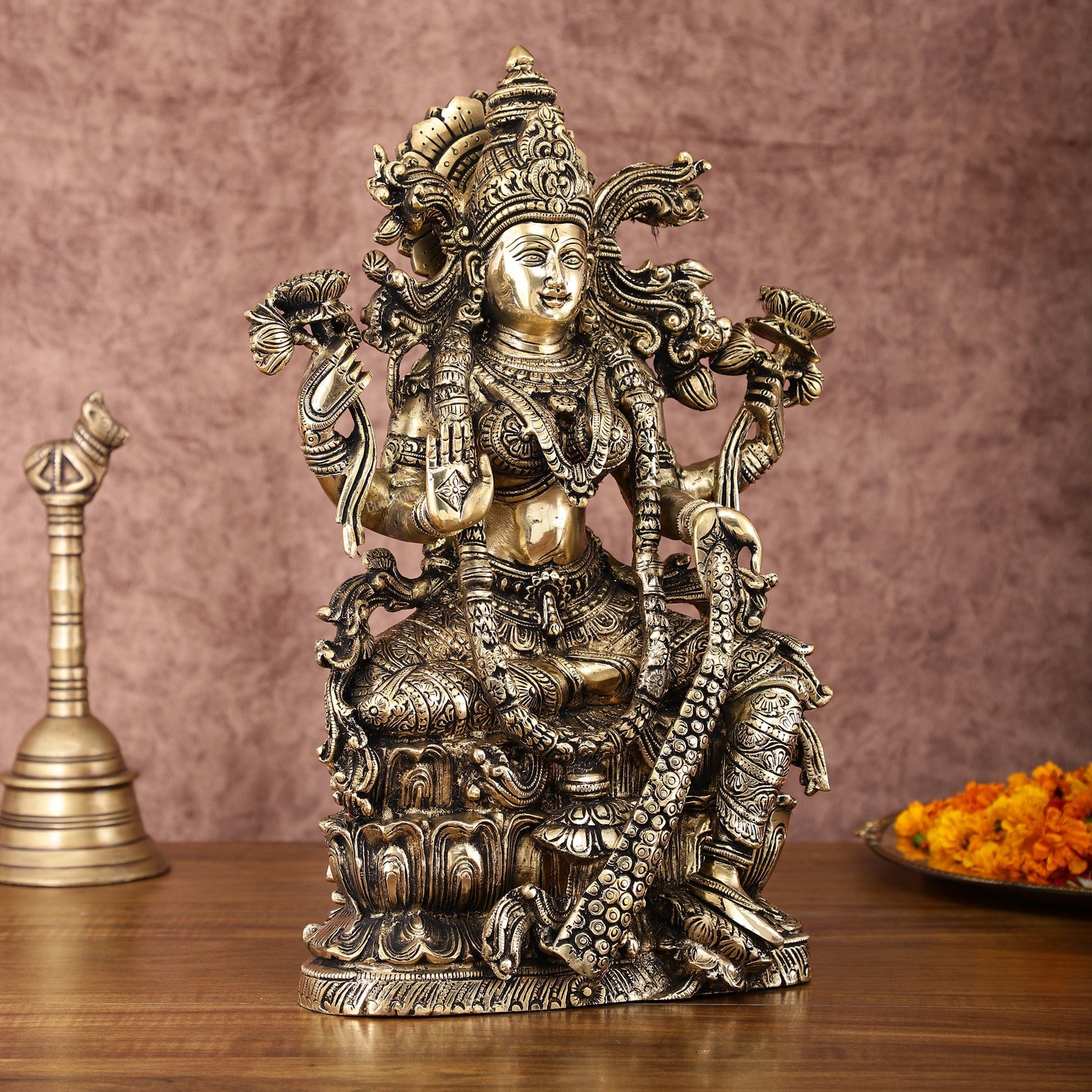 Brass Superfine Goddess Lakshmi Idol | 15 Inch Height | Antique shine