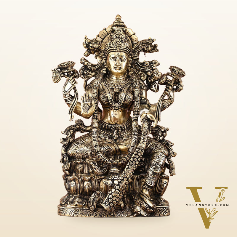 Brass Superfine Goddess Lakshmi Idol | 15 Inch Height | Enhanced Carvings