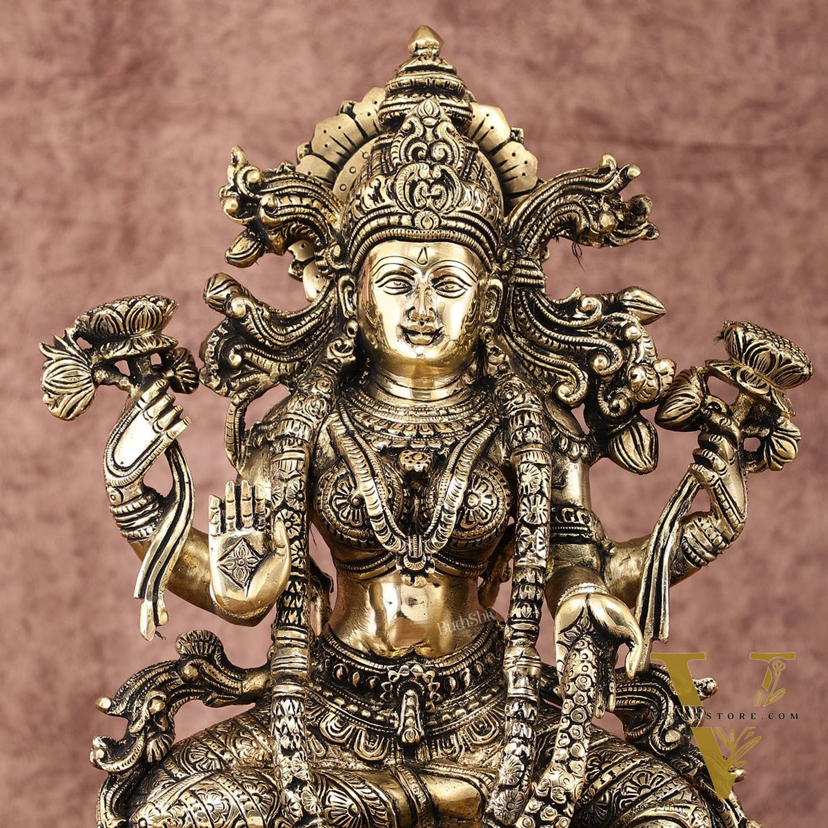 Brass Superfine Goddess Lakshmi Idol | 15 Inch Height | Enhanced Carvings