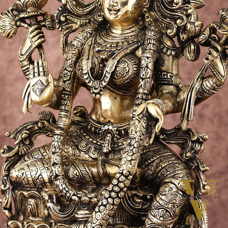 Brass Superfine Goddess Lakshmi Idol | 15 Inch Height | Enhanced Carvings
