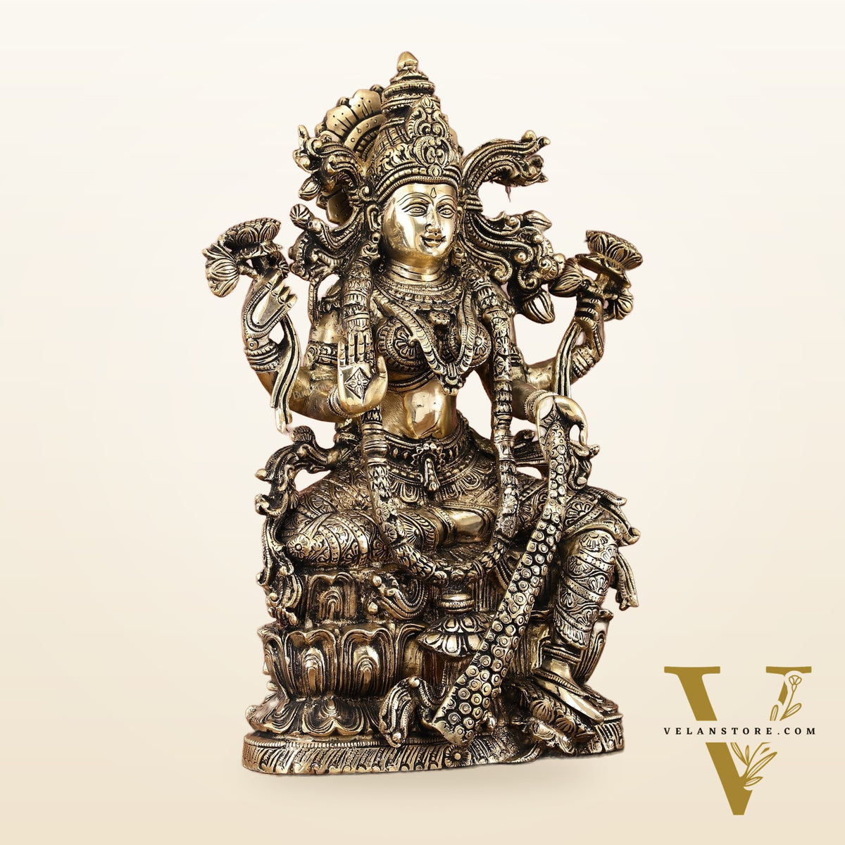 Brass Superfine Goddess Lakshmi Idol | 15 Inch Height | Enhanced Carvings