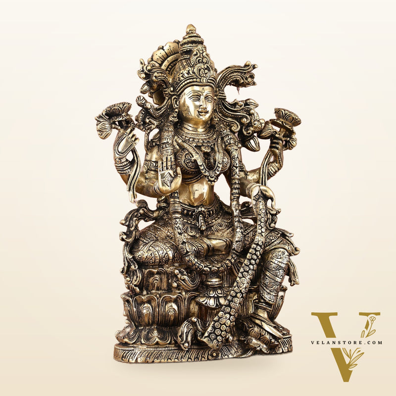 Brass Superfine Goddess Lakshmi Idol | 15 Inch Height | Enhanced Carvings