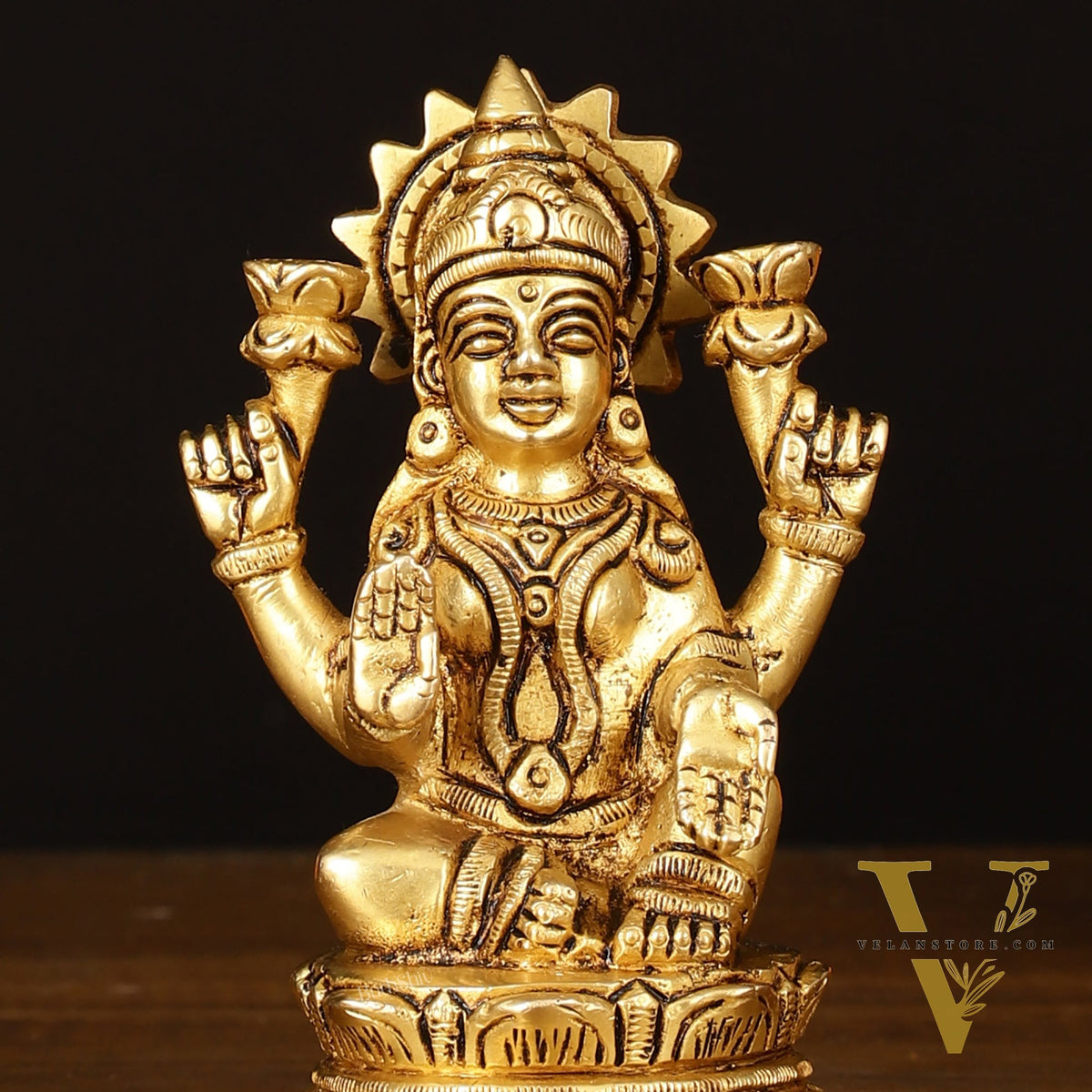 Brass Superfine Goddess Lakshmi Idol - 4.5" Elegant Sculpture